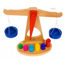 Balanta de jucarie din lemn, cu greutati, inaltime 24 cm - 22200007 Balanta de jucarie din lemn, cu greutati, inaltime 24 cm - 22200007