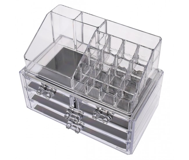 Organizator/suport pentru machiaj, cu sertare, transparent - 7680