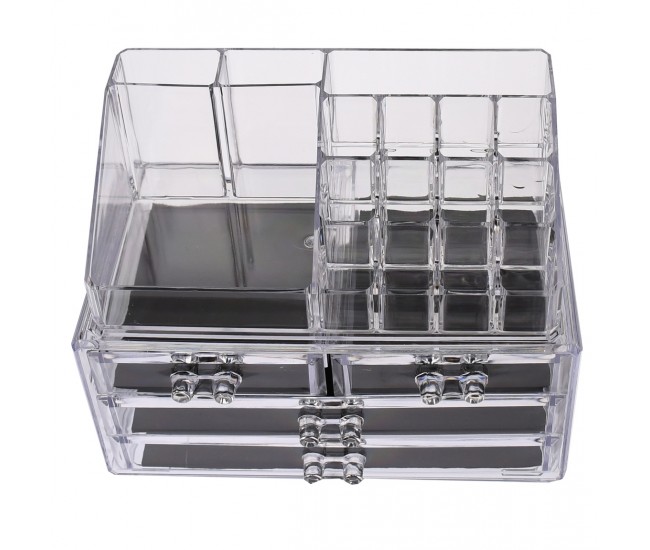 Organizator/suport pentru machiaj, cu sertare, transparent - 7680