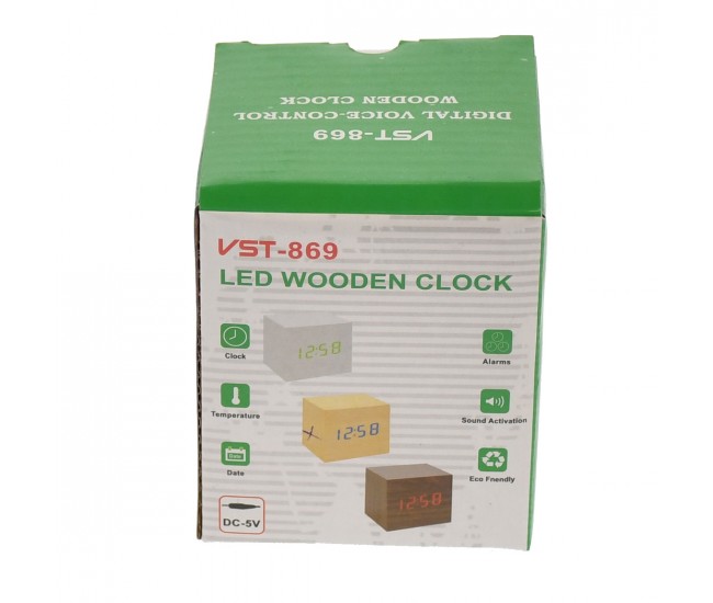 Ceas de birou, design lemn , temperatura, activare cu sunet - VST869CREM