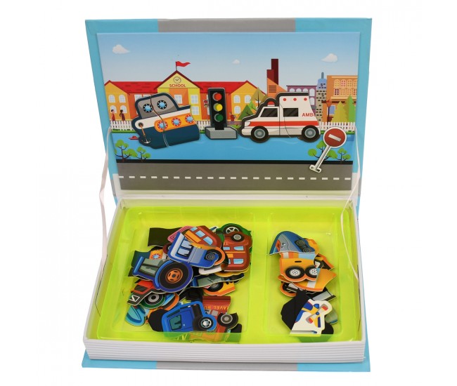 Carticica magnetica- Set Puzzle magnetic, cu vehicule, 59 accesorii - 11033069H