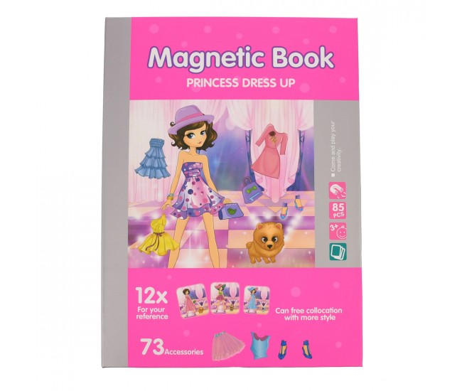 Carticica magnetica- Set Puzzle magnetic, cu tinute vestimentare, 73 accesorii, roz - 11033069F