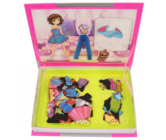 Carticica magnetica- Set Puzzle magnetic, cu tinute vestimentare, 73 accesorii, roz - 11033069F