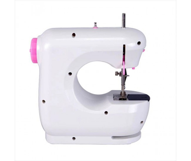 Masina de cusut portabila cu pedala, alimentare pe paterii sau la retea, alb/roz - JYSM301 Masina de cusut portabila cu pedala, alimentare pe paterii sau la retea, alb/roz - JYSM301