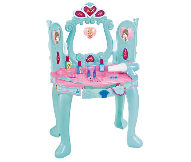 Set salon de frumusete cu oglinda care se deschide si uscator de par de jucarie functional, 14 accesorii - 3310