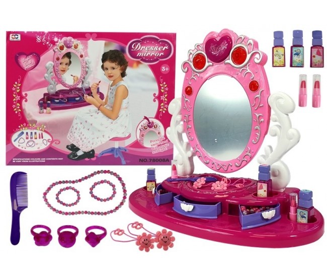 Set salon de frumusete de jucarie, cu oglinda 14 accesorii, sunete si luminite - 78008A