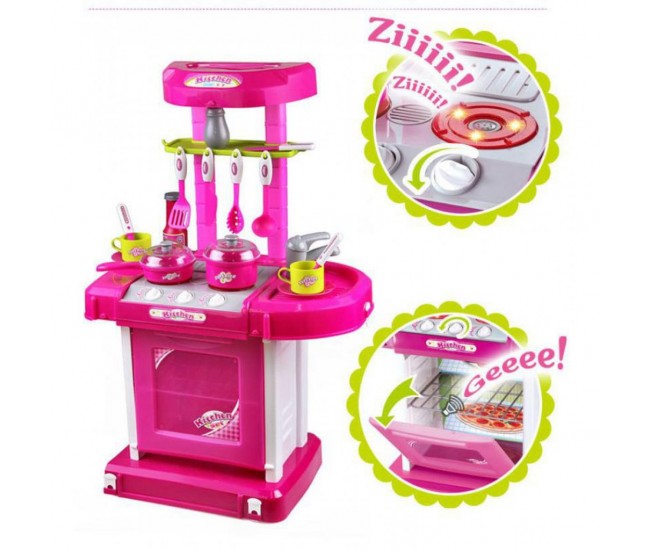 Bucatarie de jucarie cu sunete si lumini, tip gentuta, cu accesorii, 00858 Bucatarie de jucarie cu sunete si lumini, tip gentuta, cu accesorii, 00858