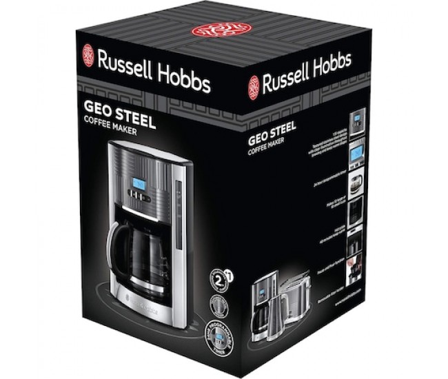 Cafetiera Russell Hobbs Geo Steel 25270-56, 1000 W, 1,5 L, Timer LCD, Selector aroma, Gri/Inox - 25270-56