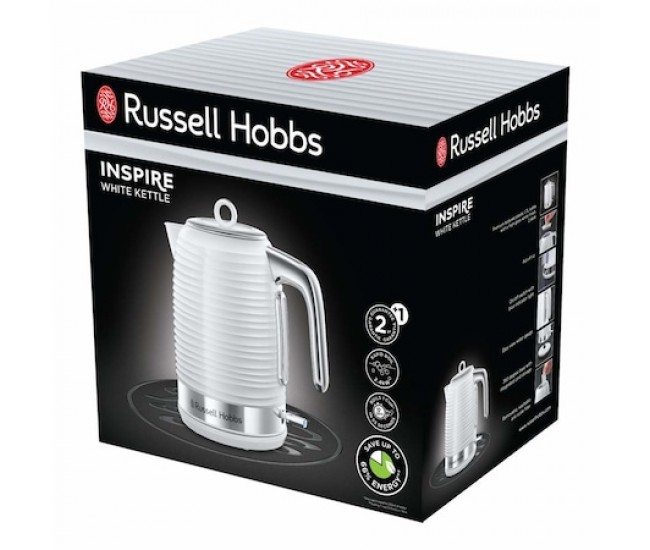 Fierbator Russell Hobbs Inspire White 24360-70, 2400 W, 1.7 l, Fierbere rapida, Alb/Inox - 24360-70