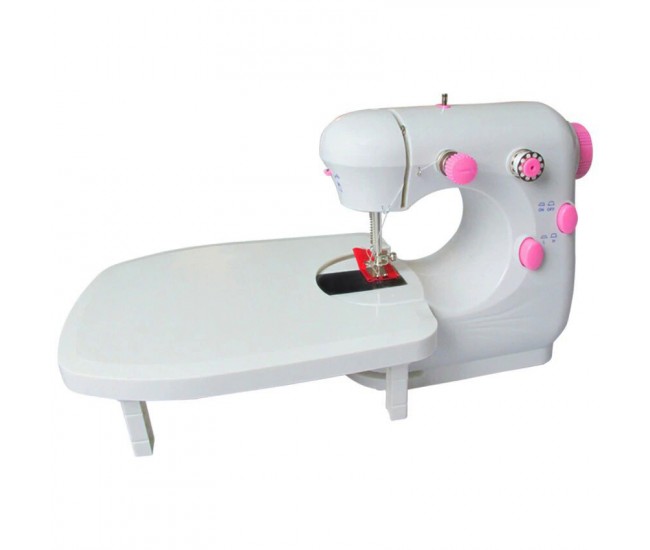 Masina de cusut portabila cu pedala, alimentare pe paterii sau la retea, alb/roz - JYSM301 Masina de cusut portabila cu pedala, alimentare pe paterii sau la retea, alb/roz - JYSM301