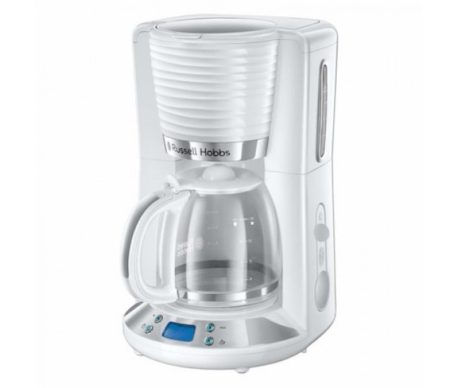 Cafetiera Russell Hobbs Inspire White 24390-56, 1100 W, 1.25 l, Tehnologie WhirlTech, Timer digital, Alb/Crom - 24390-56