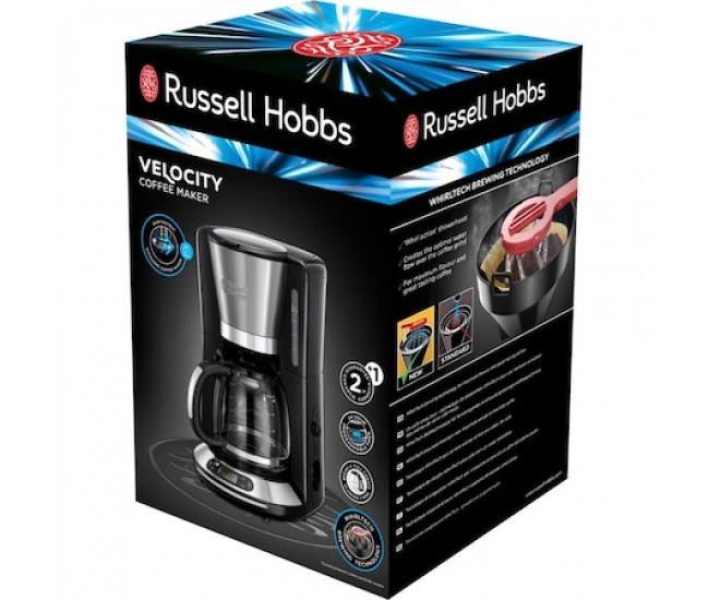 Cafetiera Russell Hobbs Velocity 24050-56, 1100 W, 1.25 l, Filtrare rapida, Timer, Inox/Negru - 24050-56
