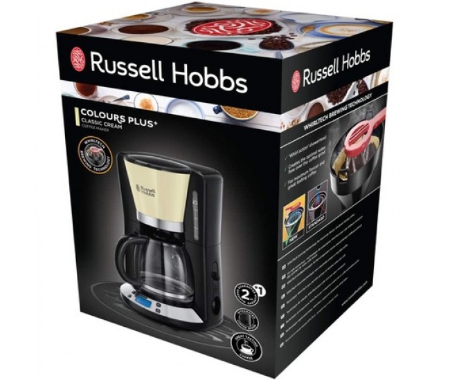 Cafetiera Russell Hobbs Colours Plus+ Cream 24033-56, 1100 W, 1.25 L, Tehnologie WhirlTech, Crem/Negru - 24033-56