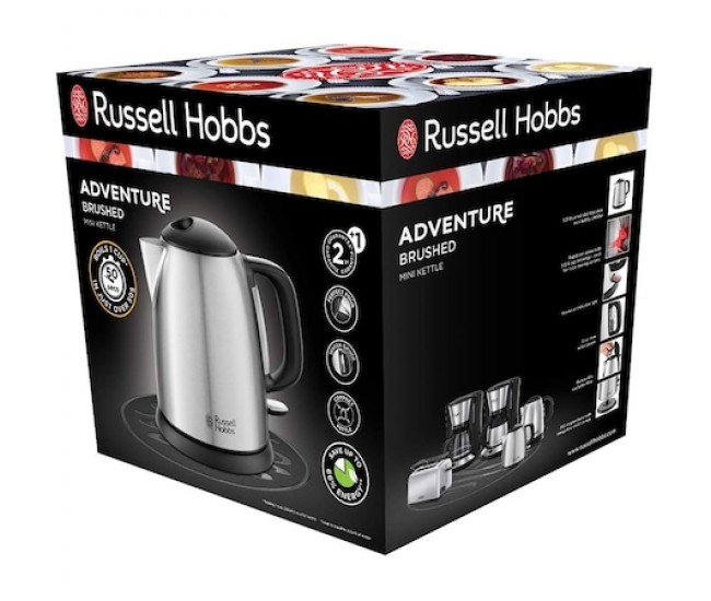 Fierbator compact Russell Hobbs Adventure 24991-70, 2400 W, 1 L, Fierbere rapida, Baza 360°, Inox - 24991-70