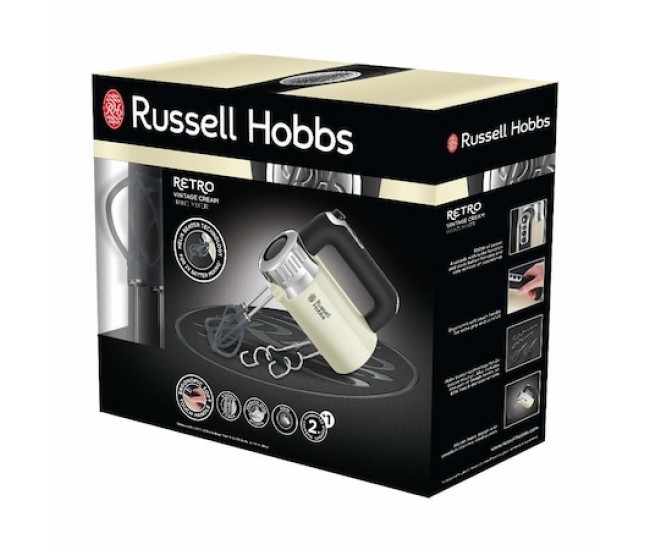 Mixer de mana Russell Hobbs Retro Vintage Cream 25202-56, 500 W, 4 viteze + turbo, Palete Helix, Crem - 25202-56
