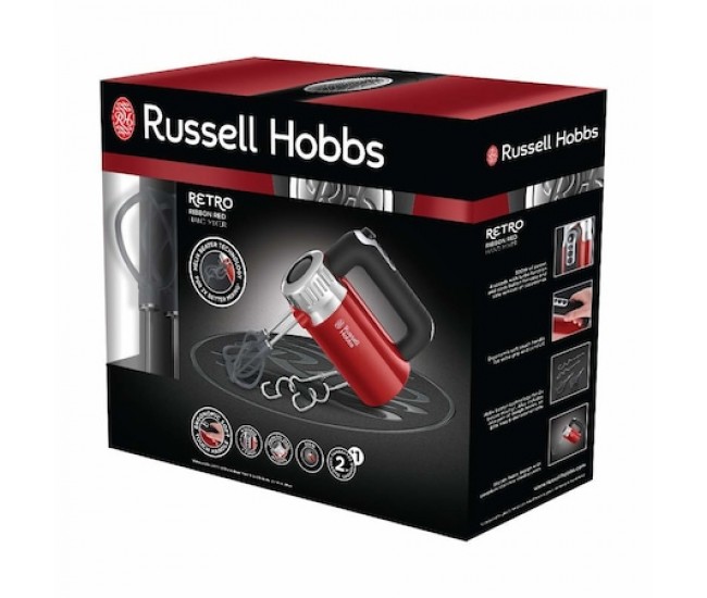 Mixer de mana Russell Hobbs Retro Ribbon Red 25200-56, 500 W, 4 viteze + turbo, Palete Helix, Rosu - 25200-56