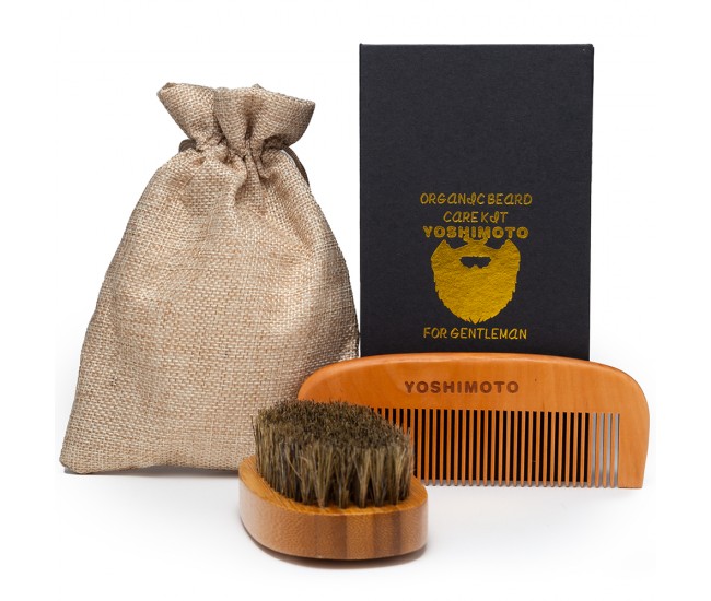 Set barber YOSHIMOTO Ready to go, ingrijire barba si mustata, cu perie si pieptan - ST061