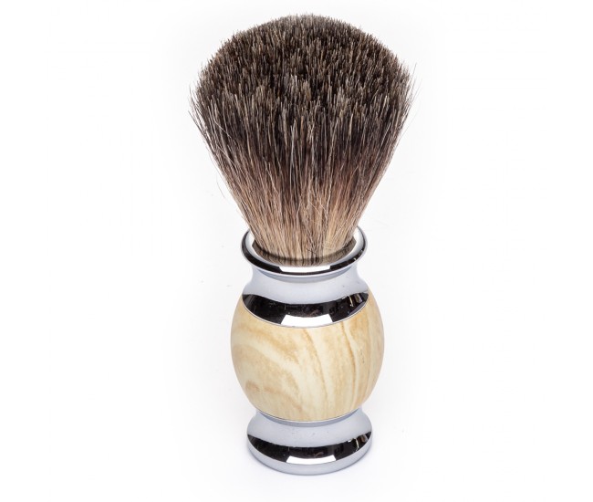 Set barber YOSHIMOTO A Gentleman's Tale cu aparat de ras clasic, stand si pamatuf, galben - ST037