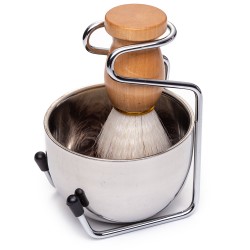 Set barber YOSHIMOTO The Rebel, cu bol si pamatuf de ras clasic, din metal - RST032