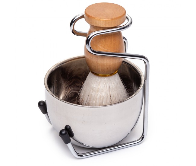 Set barber YOSHIMOTO The Rebel, cu bol si pamatuf de ras clasic, din metal - ST032