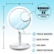Oglinda rotunda machiaj cu iluminare LED si ventilator, touchscreen, baterie reincarbila, efect lupa, alb