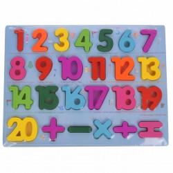 Puzzle de jucarie, potrivire dimensiuni si numere, din lemn, albastru Puzzle de jucarie, potrivire dimensiuni si numere, din lemn, albastru