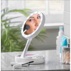 Oglinda rotunda machiaj cu iluminare LED, pliabila, 25 cm, efect de lupa, alb - JG988