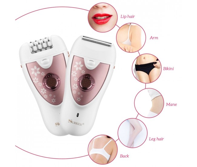 Epilator si aparat de ras reincarcabil Surker, 2 viteze, led, alimentator inclus