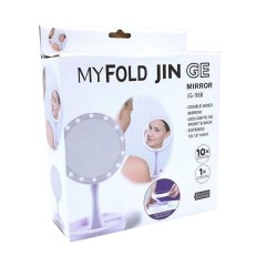 Oglinda rotunda machiaj cu iluminare LED, pliabila, 25 cm, efect de lupa, alb - JG988