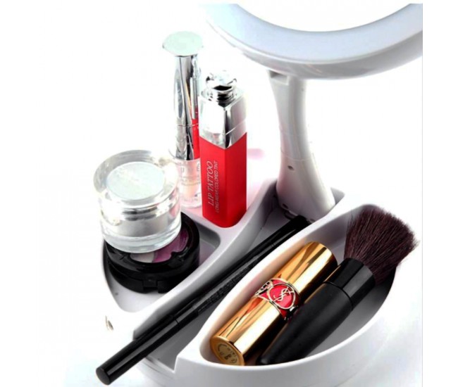 Oglinda rotunda machiaj cu iluminare LED, pliabila, 25 cm, efect de lupa, alb - JG988