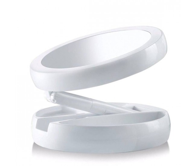 Oglinda rotunda machiaj cu iluminare LED, pliabila, 25 cm, efect de lupa, alb - JG988
