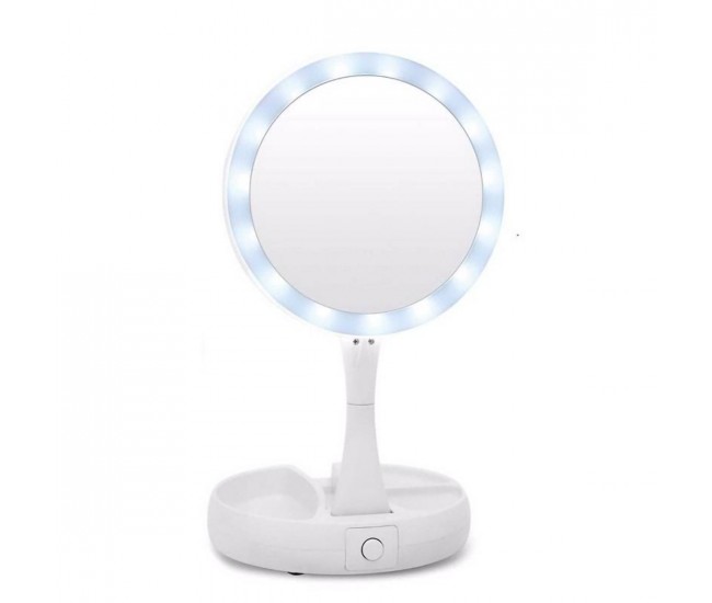 Oglinda rotunda machiaj cu iluminare LED, pliabila, 25 cm, efect de lupa, alb - JG988