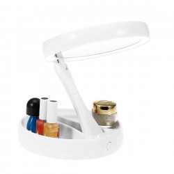 Oglinda rotunda machiaj cu iluminare LED, pliabila, 25 cm, efect de lupa, alb - JG988