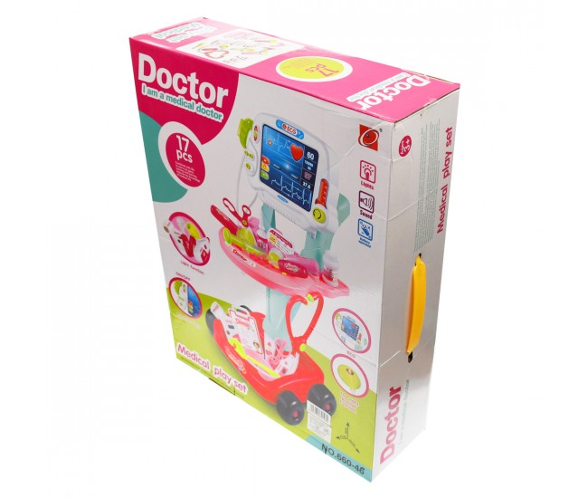 Set Troler doctor de jucarie pentru copii, cu sunete si luminite, rosie - 66046