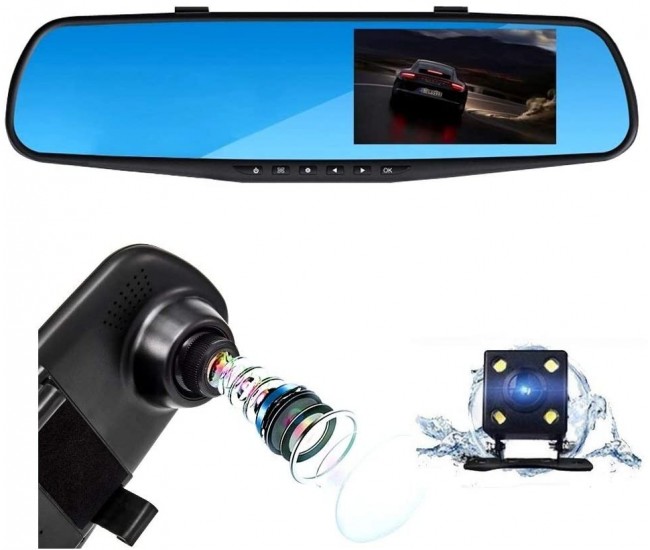 Camera Video Auto tip Oglinda cu Doua Camere Full HD Fata/Spate, Grosime 9 mm