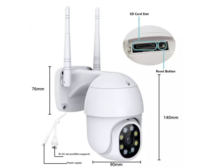 Camera de supraveghere WiFi Smart IP66, Full Color Smart Jortan, Wi-Fi, Full Hd, Senzor de Detectie a Miscarii - JT8161QJ
