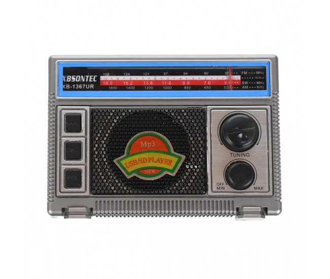 Radio MP3 portabil, baterie reincarcabila, 16x12x7 cm, USB, TF, AUX, negru - XB1367UR