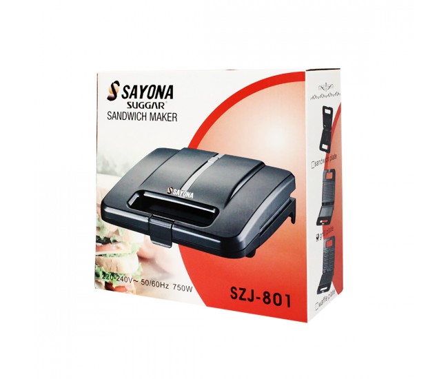 Sandwich-maker Sayona, 750 W, Inox,  2 sandwich-uri, Negru - SZJ801G