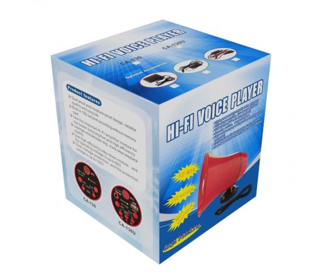 Portavoce Auto, Megafon, Putere 25 W, Prindere Magnetica, conectare USB cu functie redare - CA130U