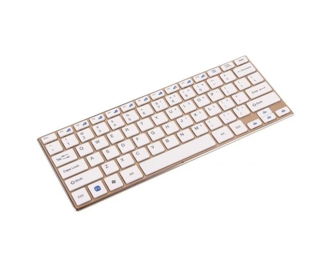 Kit Tastatura si Mouse wireless, placa aurie din metal, butoane albe - HK3910