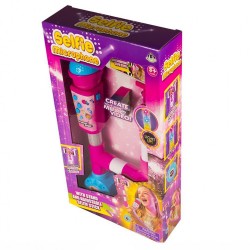 Microfon de jucarie cu brat selfie, karaoke pentru copii, cu luminite, roz - HD7760