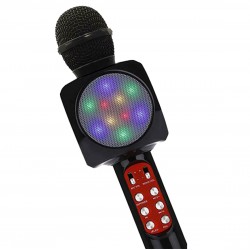 Microfon Karaoke Wireless cu lumini, Inregistrare si USB, Negru - WS1816