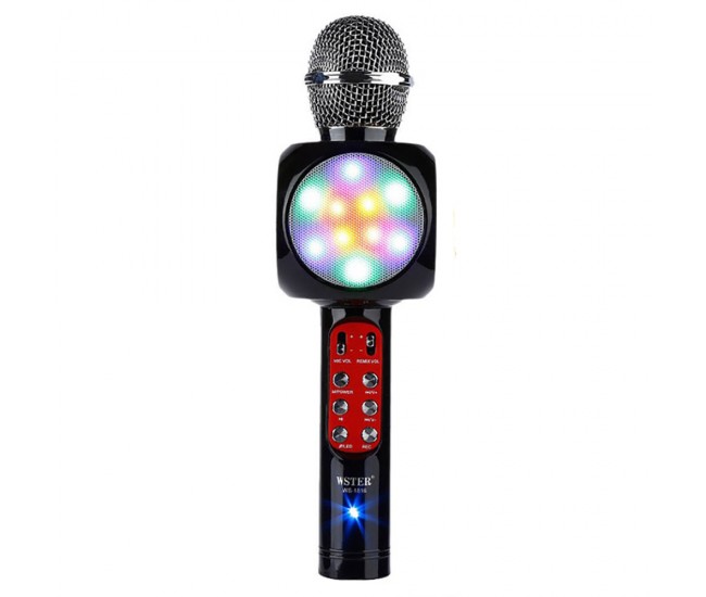 Microfon Karaoke Wireless cu lumini, Inregistrare si USB, Negru - WS1816