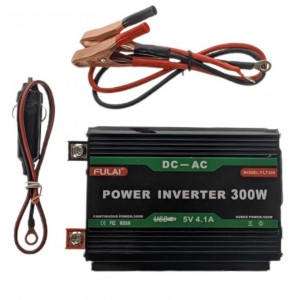 Invertor Auto 300W FULAI, de la 12V la AC 220-240V, Conectare la Bricheta si la Bateria Masinii, cu 2 Iesiri USB - INV300W
