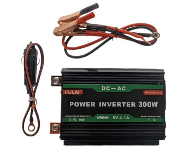 Invertor Auto 300W Chaomin, de la 12V la AC 220-240V, Conectare la Bricheta si la Bateria Masinii, cu 2 Iesiri USB - INV300W