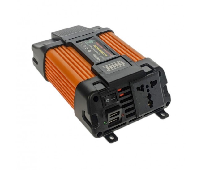 Invertor Auto 500W Chaomin, de la 12V la AC 220-240V, Conectare la Bricheta si la Bateria Masinii, cu 2 Iesiri USB - INV500WP