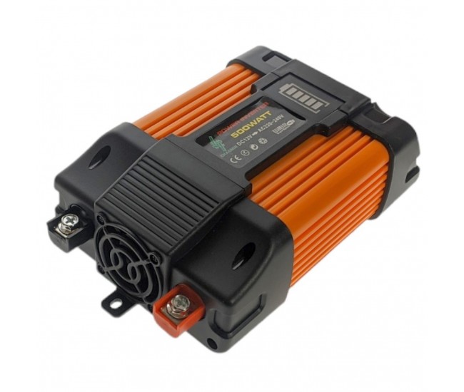 Invertor Auto 500W Chaomin, de la 12V la AC 220-240V, Conectare la Bricheta si la Bateria Masinii, cu 2 Iesiri USB - INV500WP