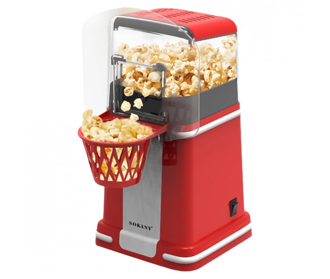 Aparat de facut popcorn Sokany, 1200W, tehnologie cu aer cald, timp de preparare max. 3 min, Rosu - SK290