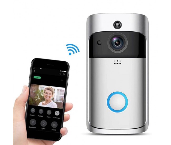 Videointerfon V5 WiFi cu Sonerie WiFi, Camerga video HD, bidirectionala, senzor miscare iOS si Android