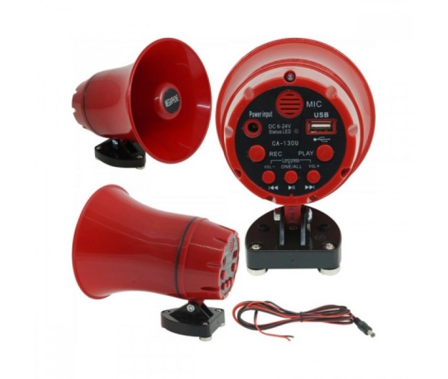 Portavoce Auto, Megafon, Putere 25 W, Prindere Magnetica, conectare USB cu functie redare - CA130U